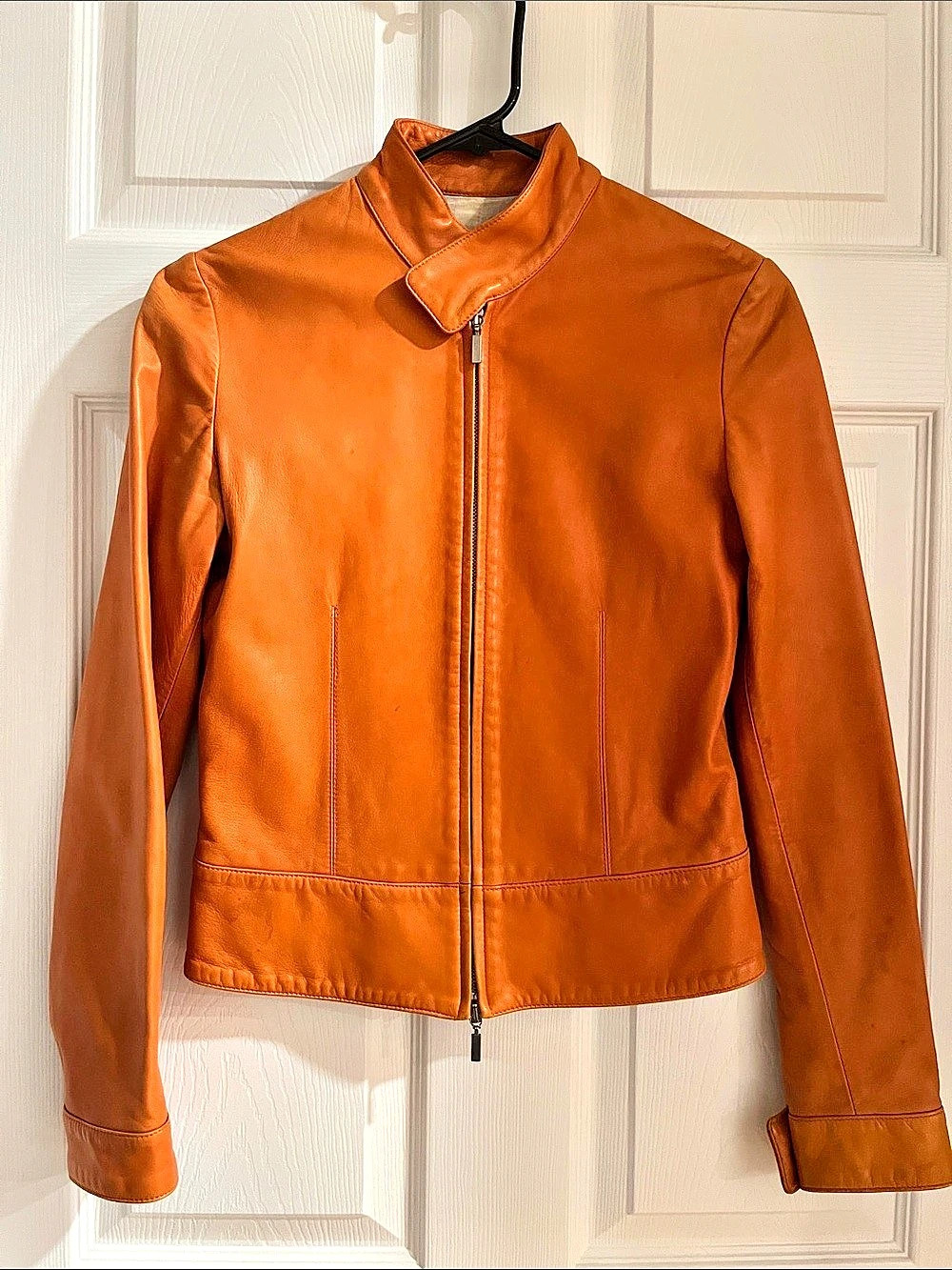 Joseph Leather Moto Jacket in Orange Size Medium (fits like small)